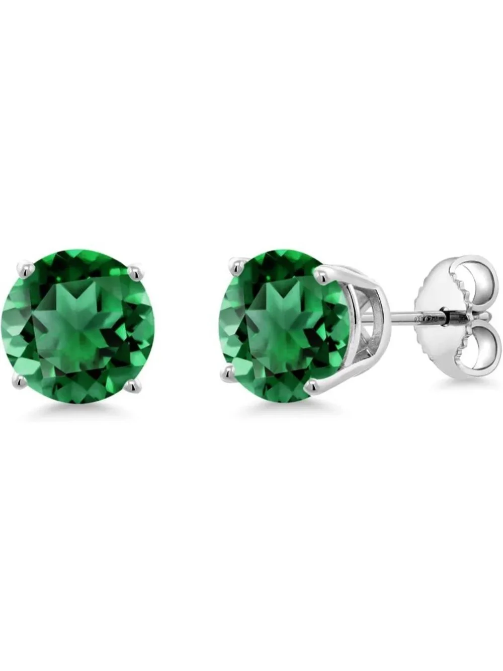 Women's Nano Emerald 925 Sterling Silver Round Gemstone Birthstone Stud Earrings